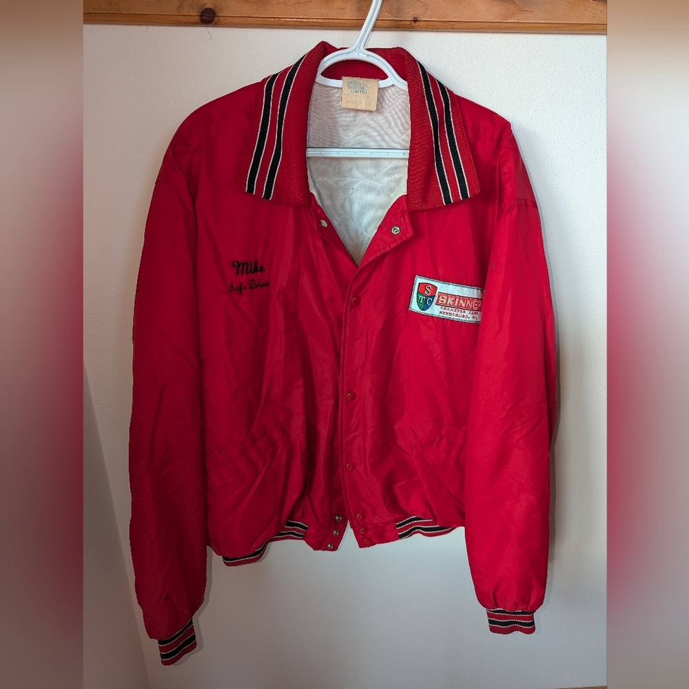 Skinner Trucking Vintage Button Front Trucker Jacket Red.